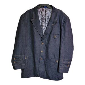 BLU MARTINI Mens Blue Paisley Denim Look Event Jacket Smoking Size 48L Blazer